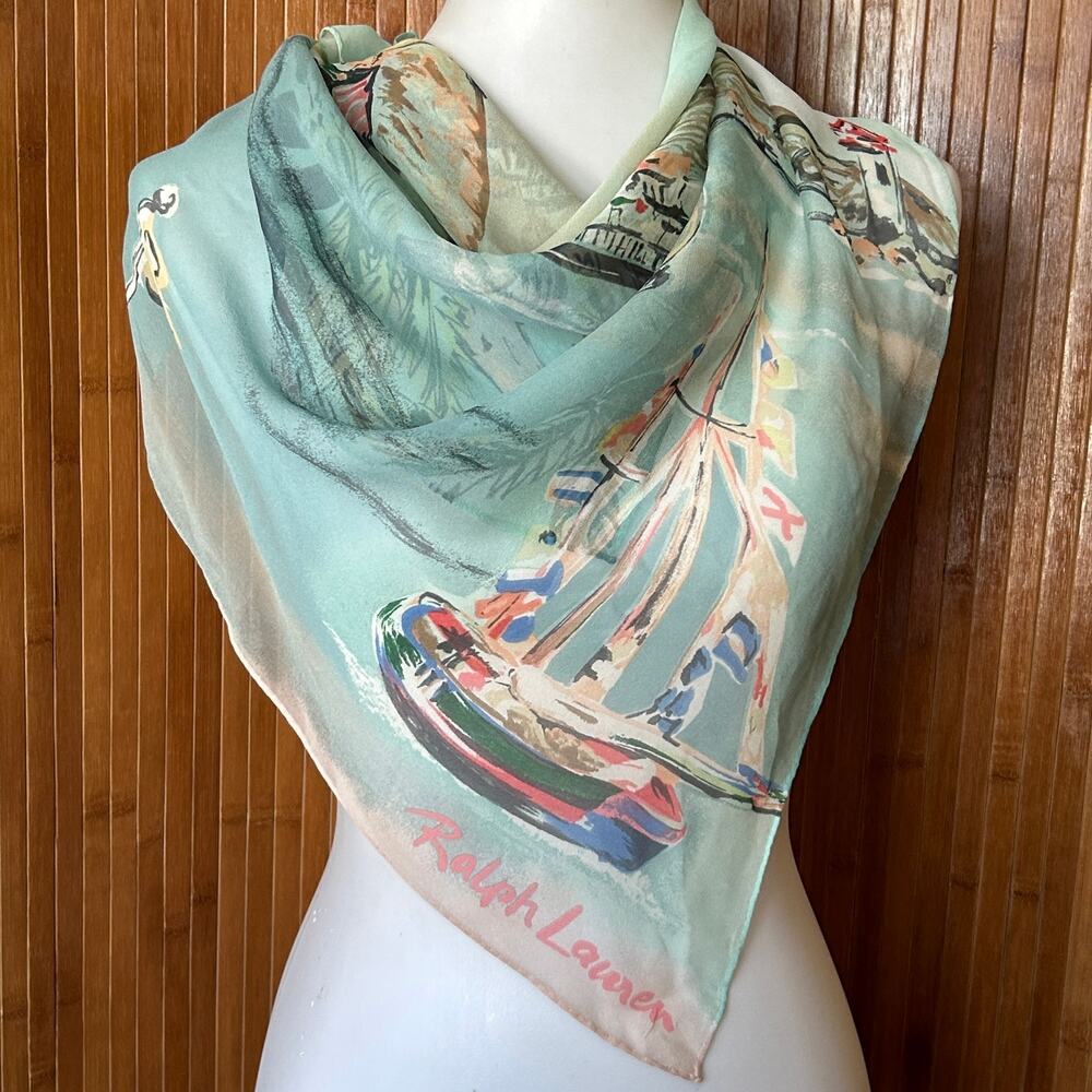 Vintage Ralph Lauren Riviera Silk Chiffon Scarf, Sheer 90s